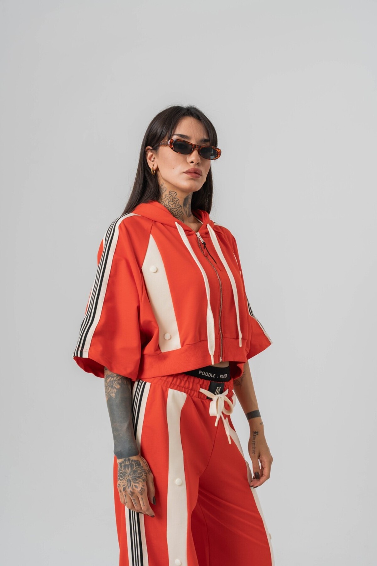 go gang own Urban Stripe Crop + Kapüşonlu Kadın T-shirt 2' li Set