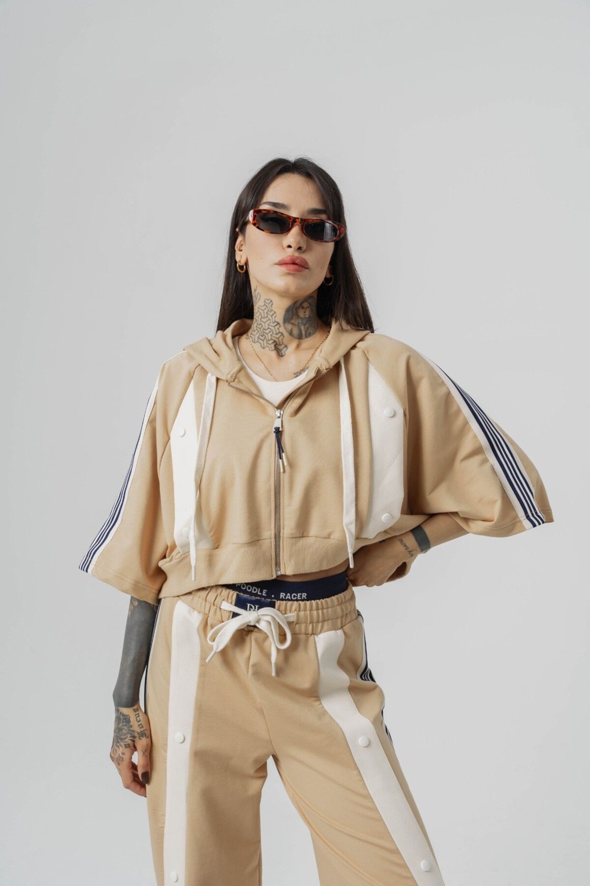 go gang own Urban Stripe Crop + Kapüşonlu Kadın T-shirt 2' li Set