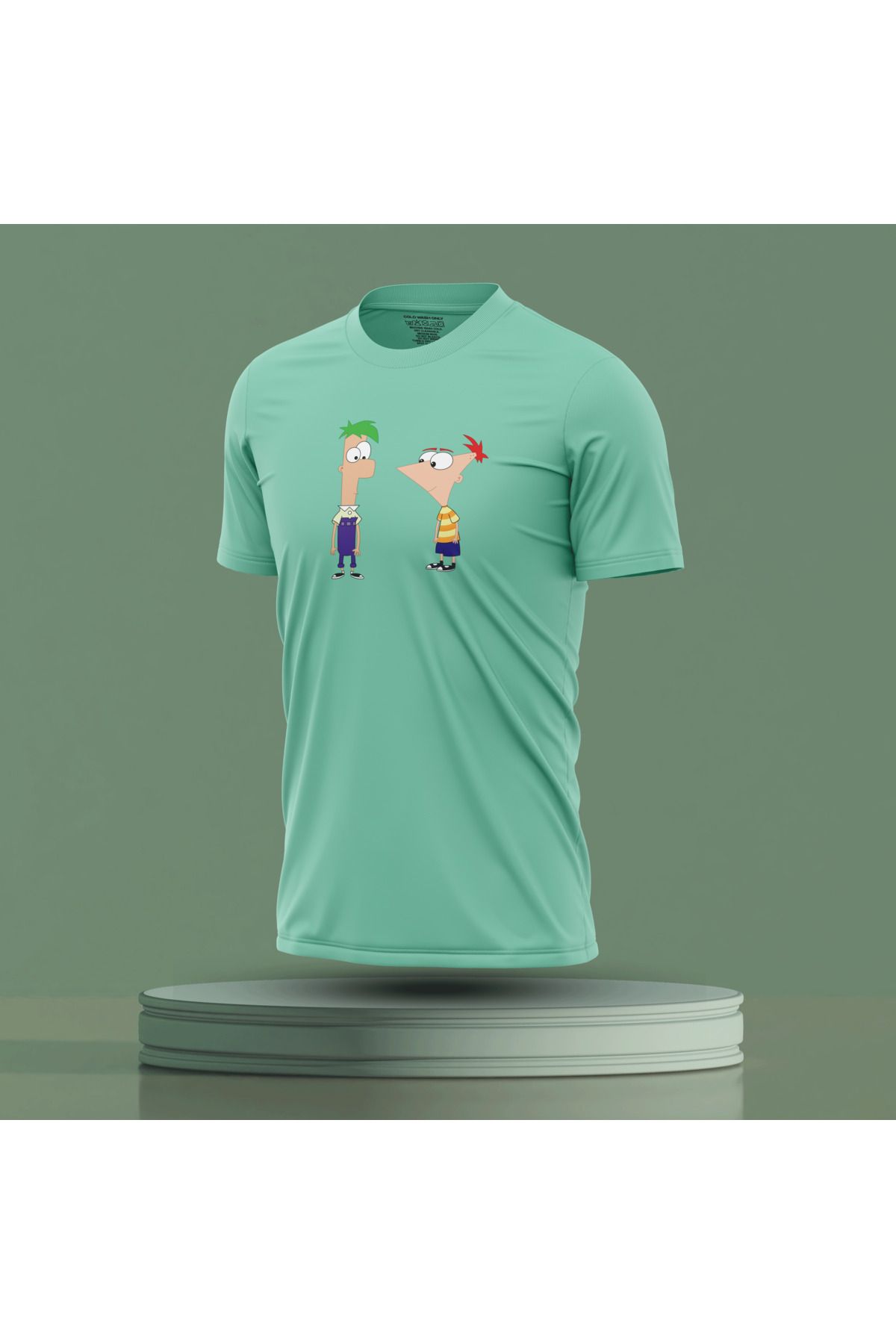 Bulvar Lee Erkek Sıfır Yaka Phineas and Ferb Baskılı Yazlık T-Shirt