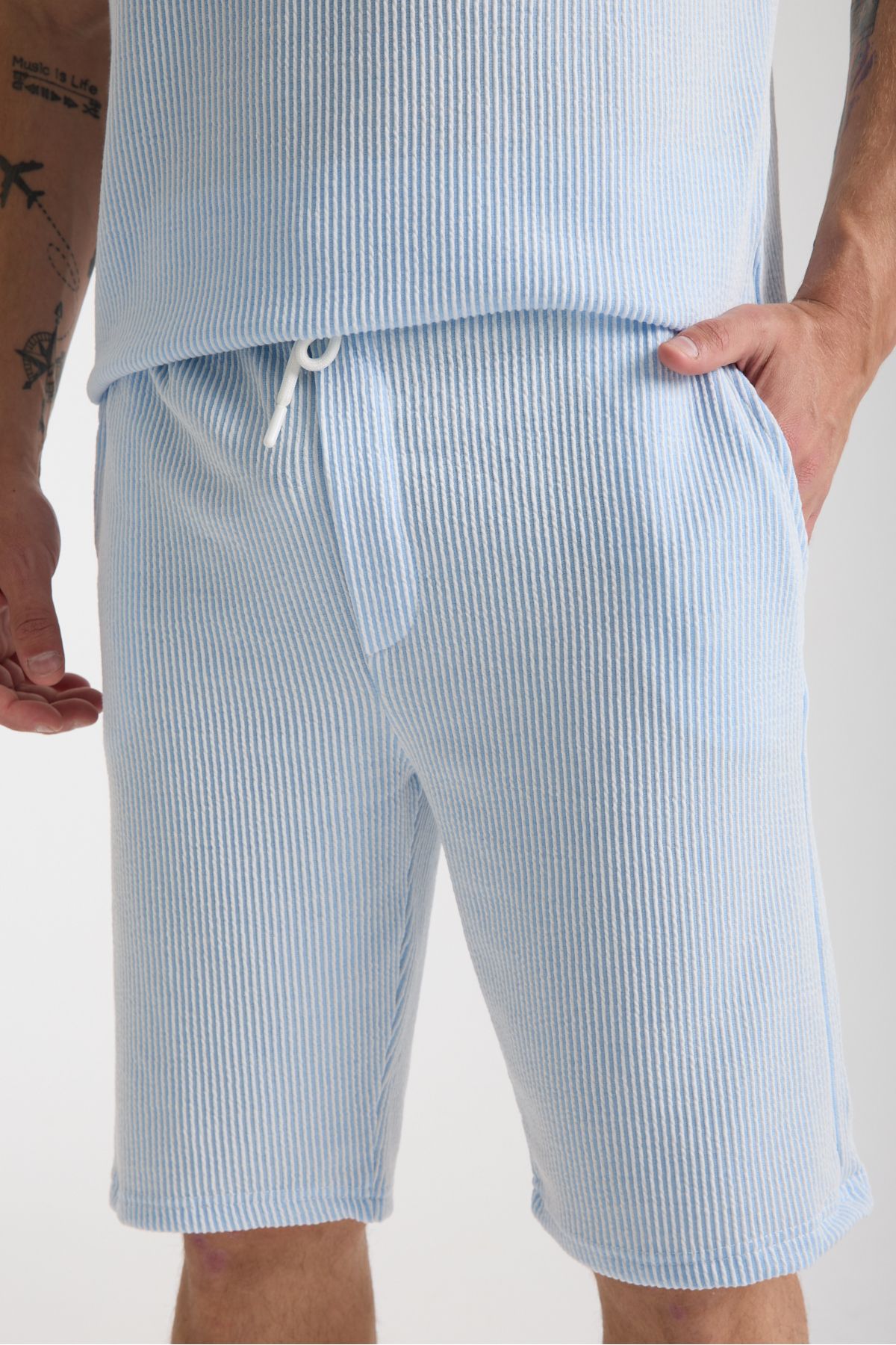 Tarz Cool-Ανδρικό Σετ Σορτς Μπλε Basic Regular Bottom Top 6