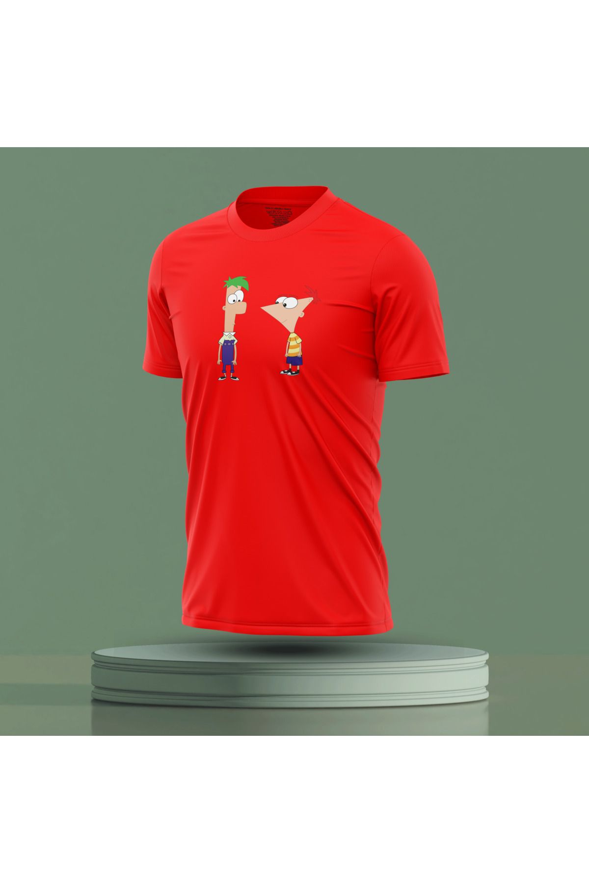 Bulvar Lee Erkek Sıfır Yaka Phineas and Ferb Baskılı Yazlık T-Shirt