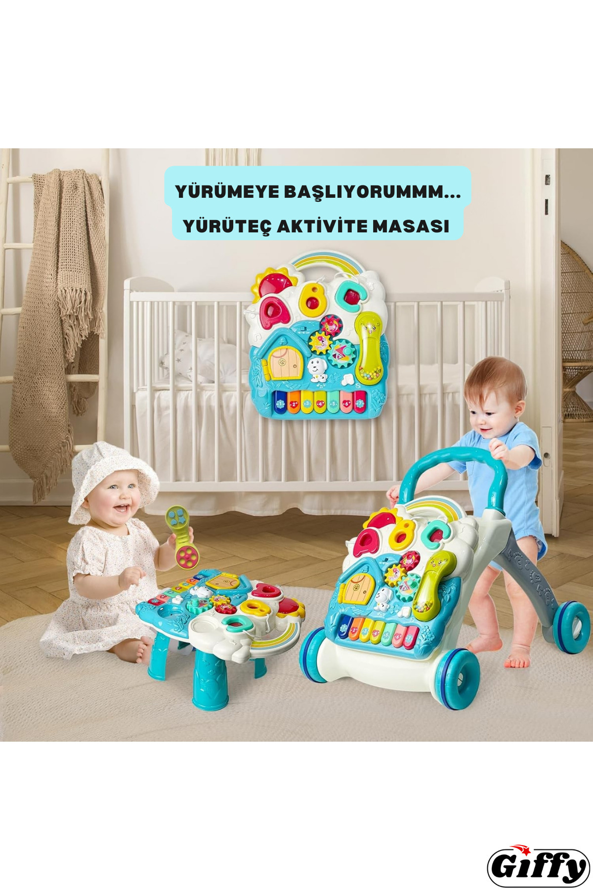 giffy Yürüteç Piyanolu Sesli Işıklı 4 Farklı Mod ile Yürümeye Yardımcı Aktivite Masası Fonksiyonlu Yürüteç fotoğrafı 2 (önizleme)