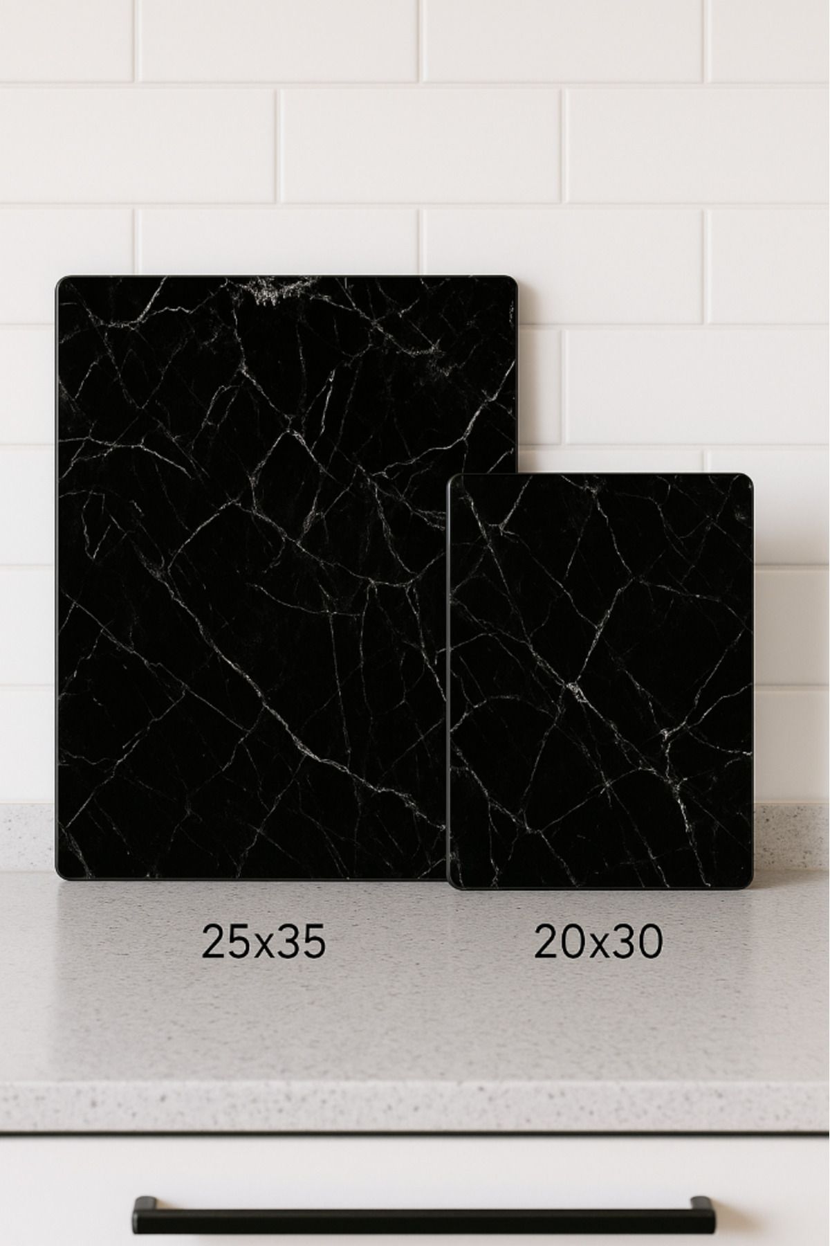 Miabella Home 2'li Temperli Cam Kesme Tahtası 20x30 & 25x35 Cm | Mermer Desenli Antibakteriyel Mutfak Doğrama Camı
