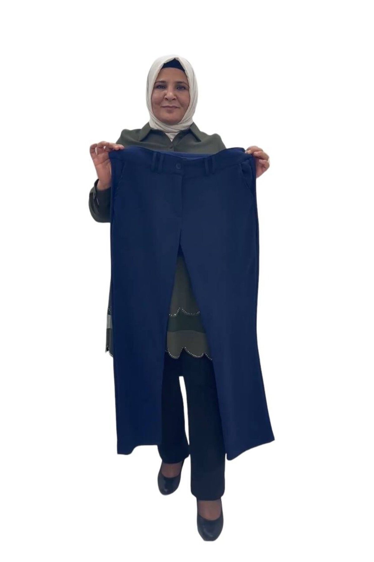 Sevda Kılınç Büyük Beden Likralı Krep Boru Paça Pantalon