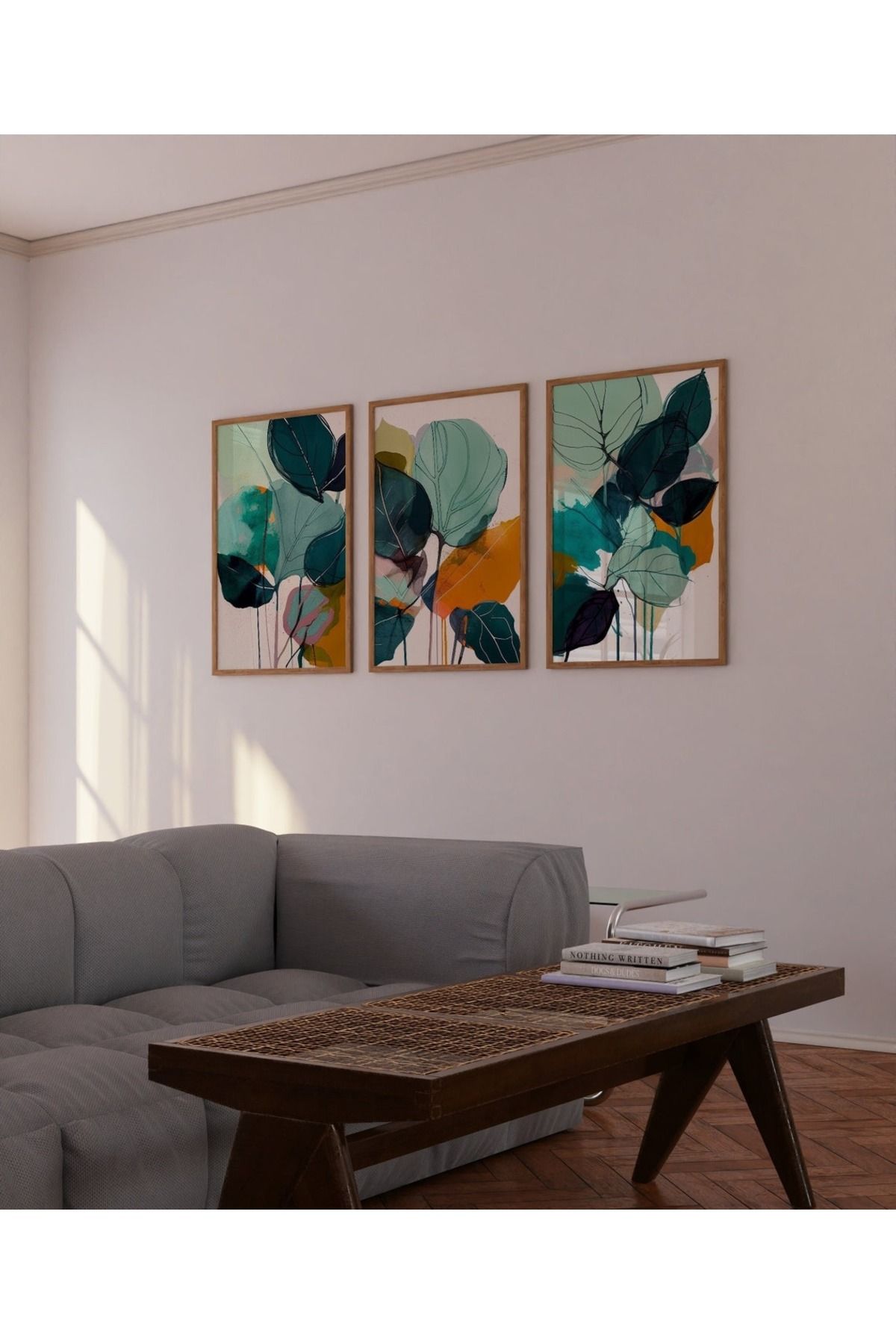 Dekorsiahome 3 Parça Ahşap Çerçeveli Oturma Odası Salon Mutfak Tablo Seti SET3100