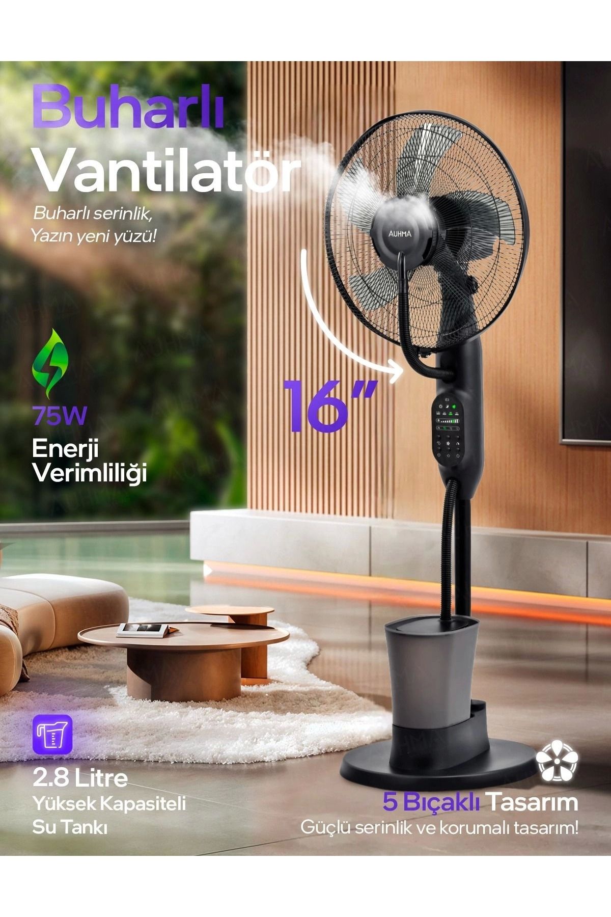 Blackbird Game Center Auhma ACFN01 16 İnç 5 Bıçaklı 2.8 Litre Kapasiteli Buharlı Güçlü Vantilatör