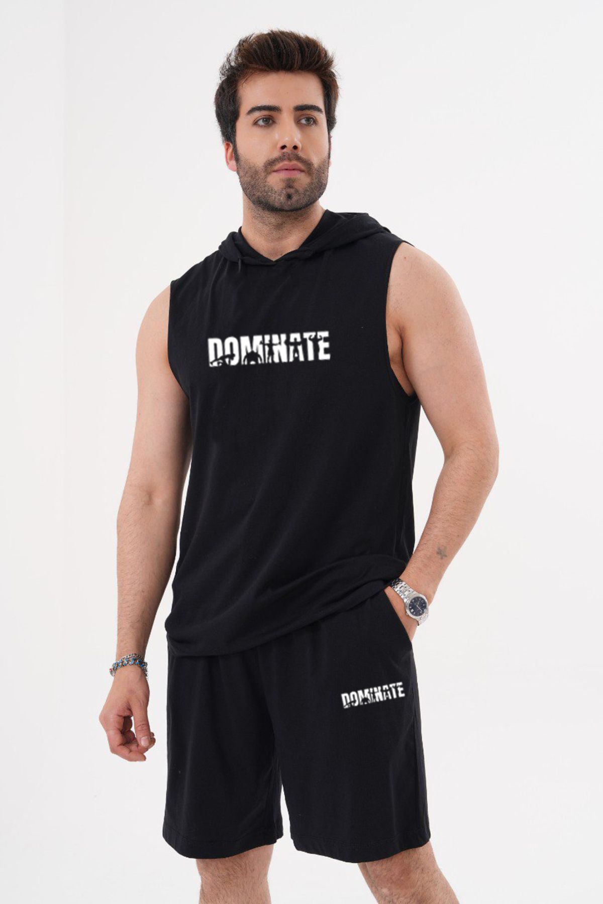 ACTIVE MODA - ERKEK KISA KOLLU POPSINATE BASKILI TSHIRT-ŞORT TAKIMI 2 Lİ PAMUKLU BÜYÜK BEDEN
