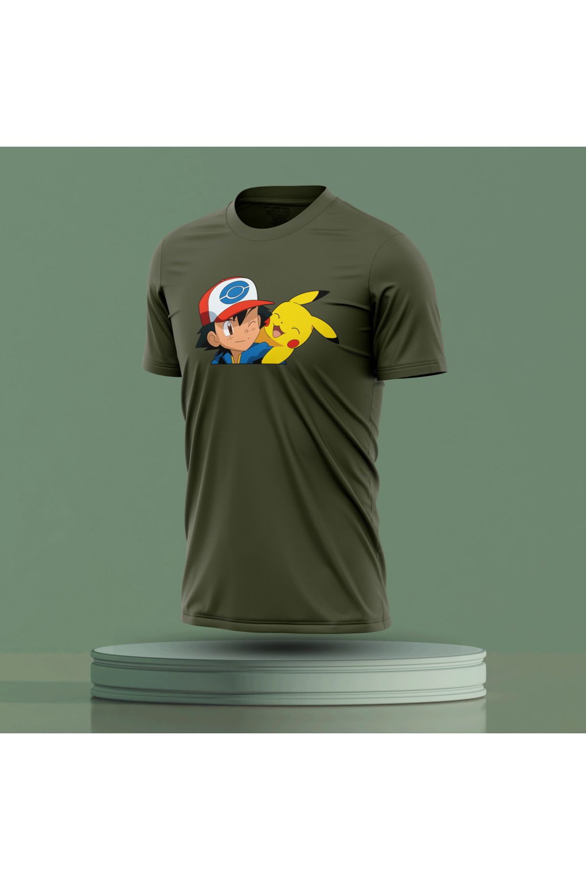 Bulvar Lee Erkek Sıfır Yaka Pikachu Baskılı Yazlık T-Shirt