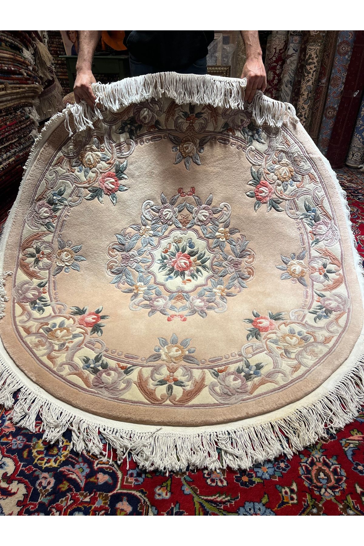 RD RAMAZAN DAĞ EL HALI SANATI El Dokuma Kabartmalı Yuvarlak Çin Halısı Ebat 160x160
