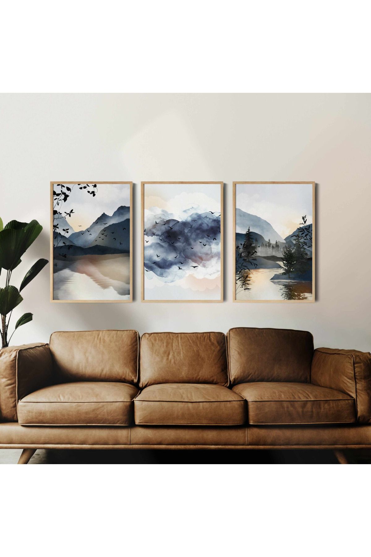 Tuba Decor 3 Parça Ahşap Çerçeve Görünümlü bohem MDF Tablo Seti
