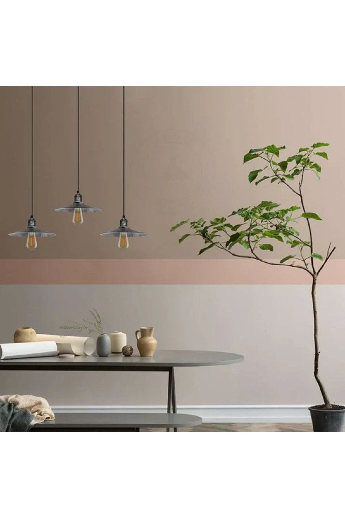 RİOLİGHT RETRO,VİNTAGE,RUSTİK GRİ,GÜMÜŞ FIRÇALI PATİNALI 3XE7 METAL MASA ÜSTÜ SARKIT AVİZE EN:60CM