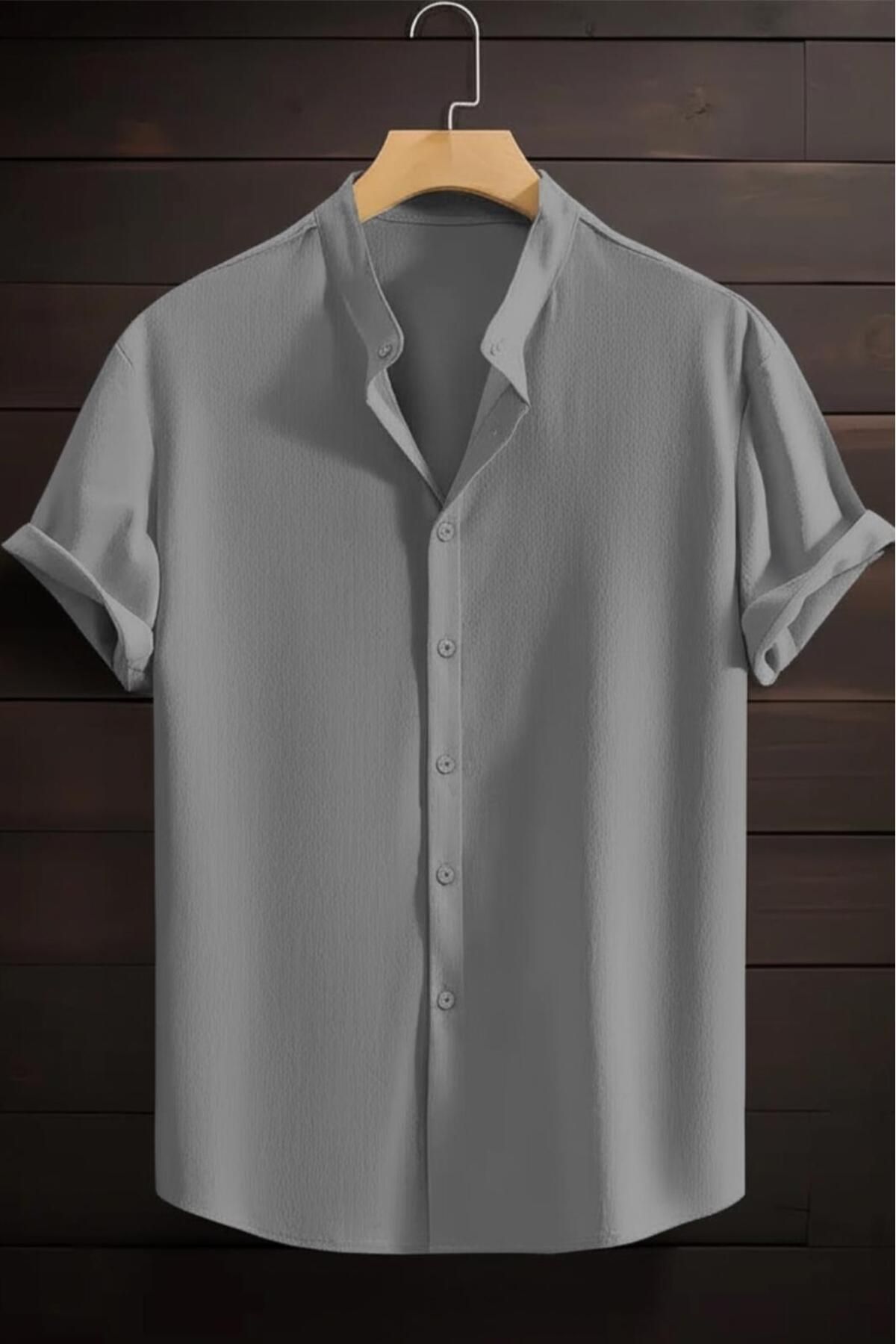 Oksit Laend Slim Fit Esnek Likralı Kısa Kol Hakim Yaka Erkek Gömlek