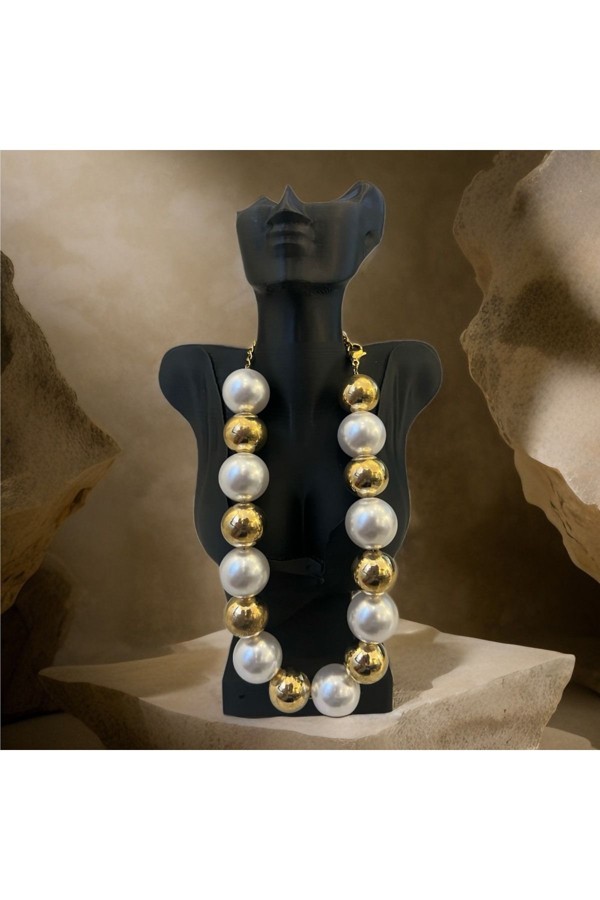 Ayse Jewels Altın Renk Top İnci Tasarım Vip Çelik Kolye