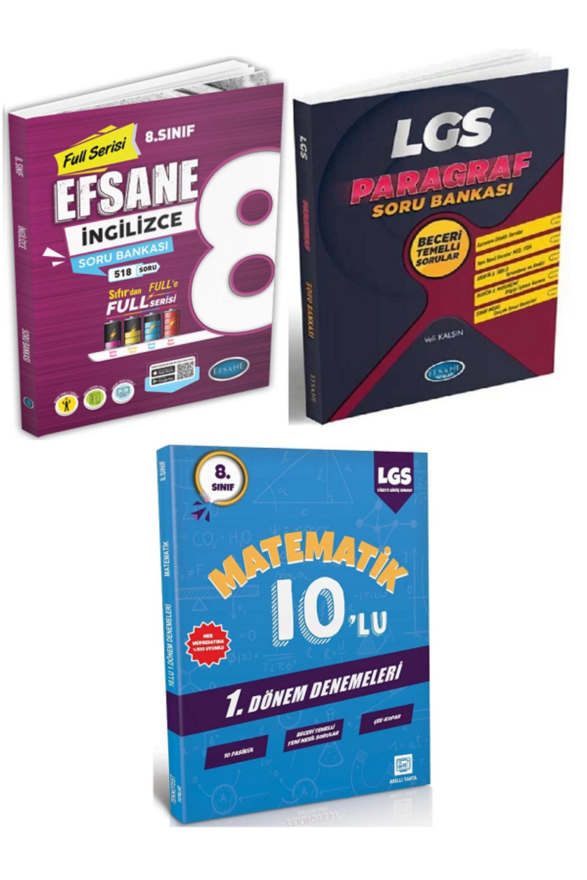 Efsane Yayınları 8.Sınıf Efsane İngilizce + Paragraf Soru Bankası + 8.Sınıf 10'Lu Matematik Deneme - 3 KİTAP