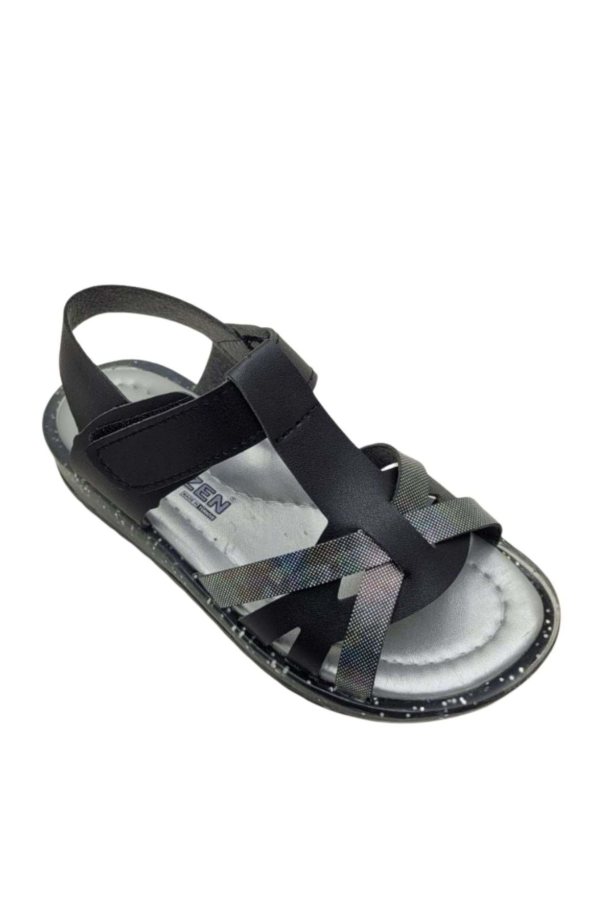 wakawakakidsstore Siyah Sim Detaylı Kız Çocuk Bebek Sandalet