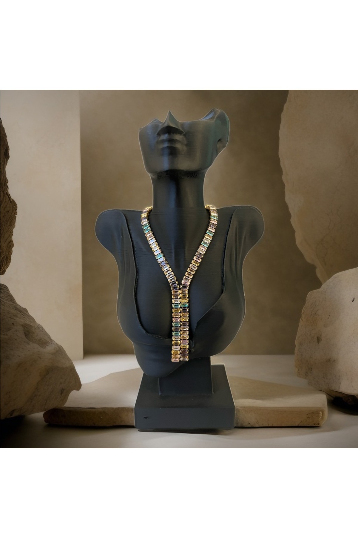 Ayse Jewels Karışık Renk Taşlı Su Yolu Çelik Kolye