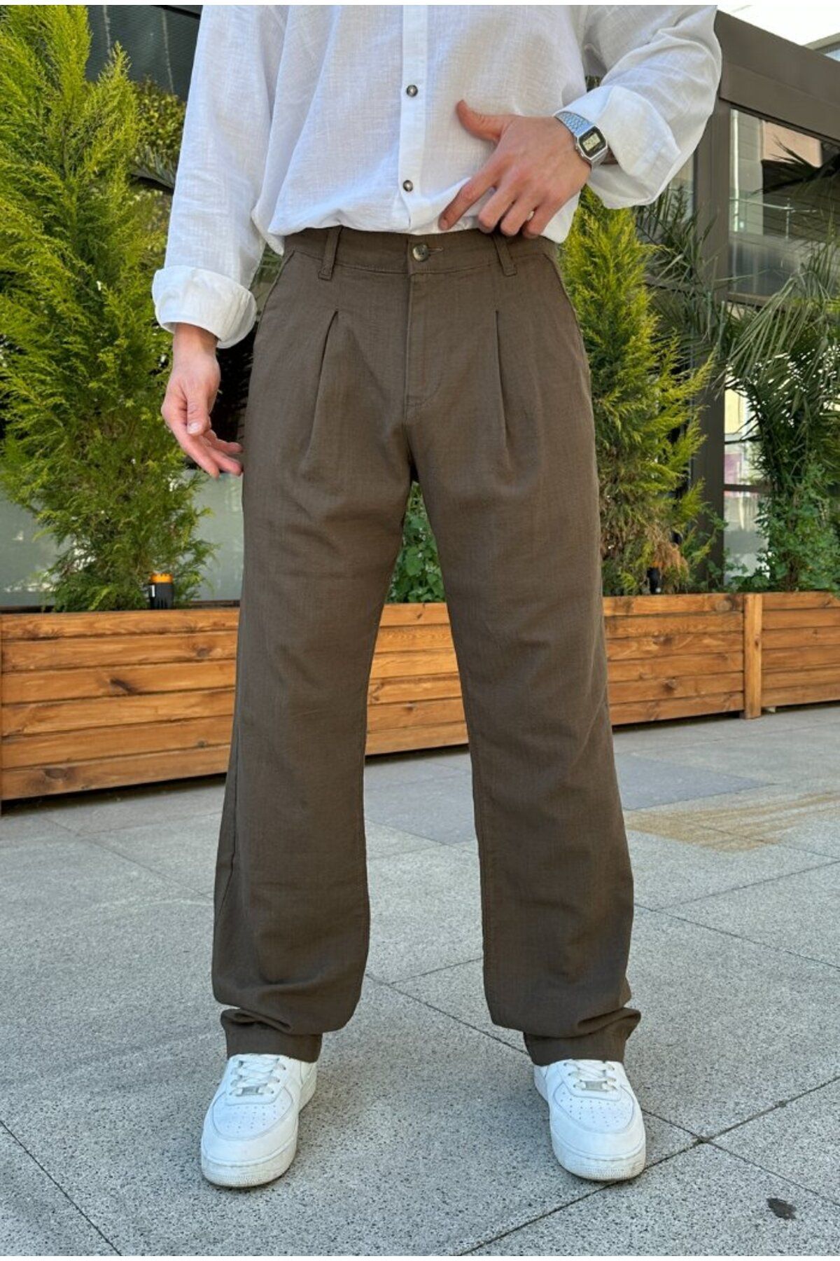 serline Premium Pileli Baggy Keten Pantolon