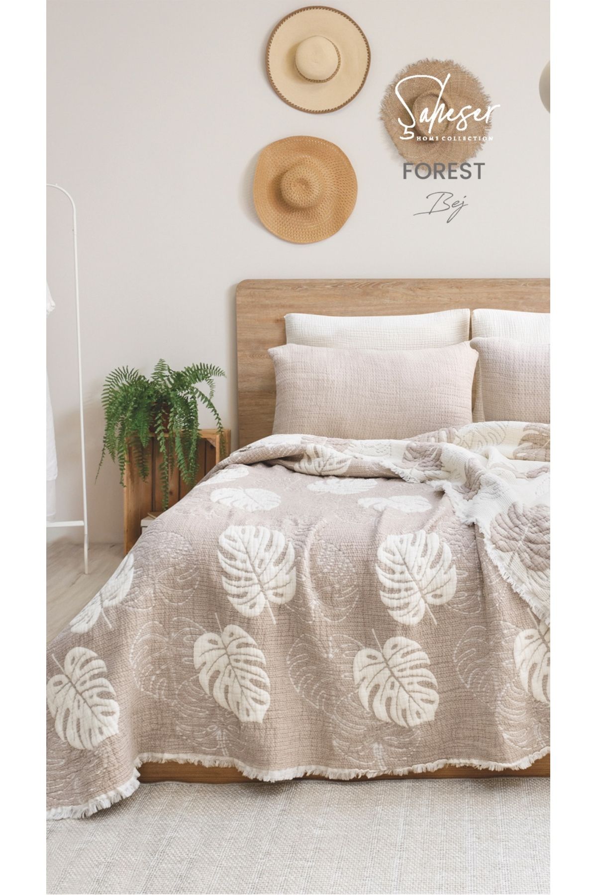 KÜBRAHOME'S Şaheser Forest Yatak Örtüsü Seti %100 Pamuk bej