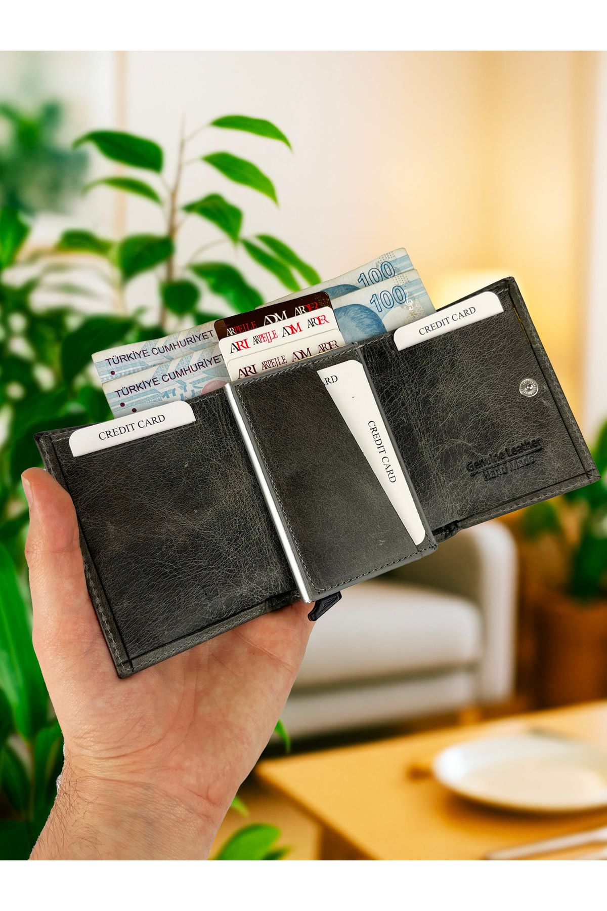 Arı Deri Trend Erkek Cüzdan Kartlık Mekanizmalı Rfid Korumalı Hakiki Deri