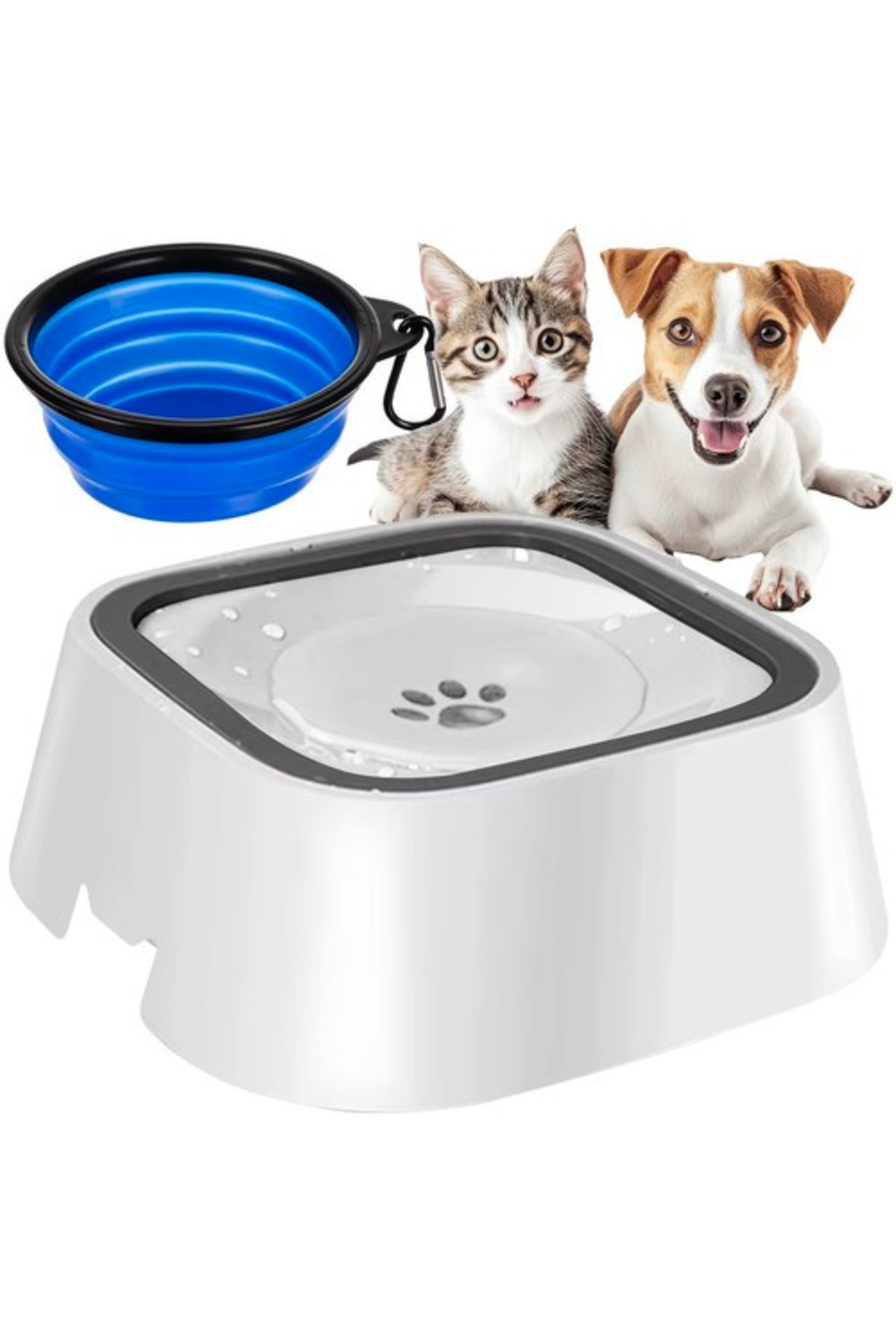 zola-Set bol apa pentru animale,antistropire/portabil, garnitura detasabile, 1.5 l,22x21.5x 8cm, alb/gri 10
