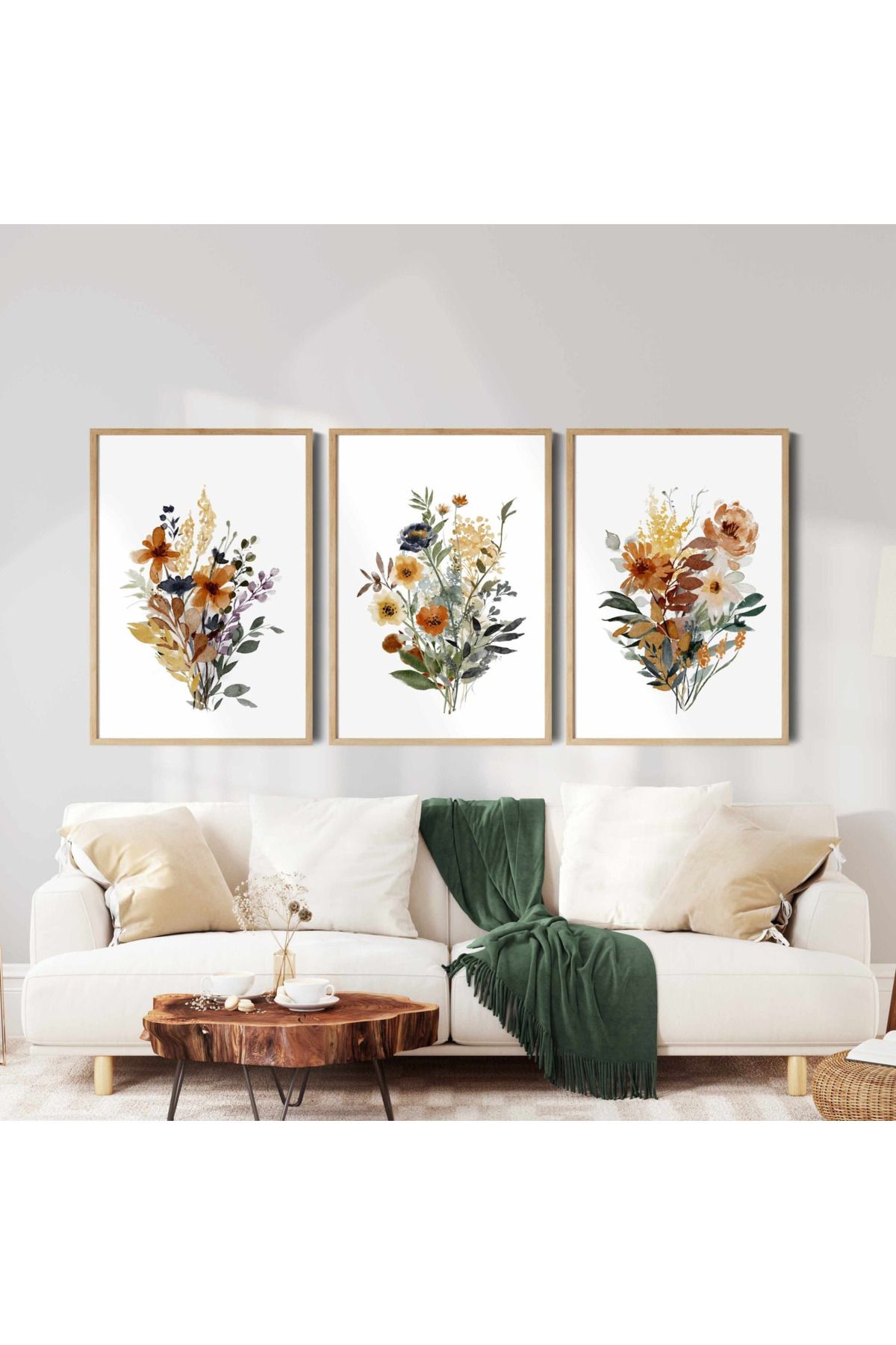 Tuba Decor 3 Parça Ahşap Çerçeve Görünümlü bohem MDF Tablo Seti