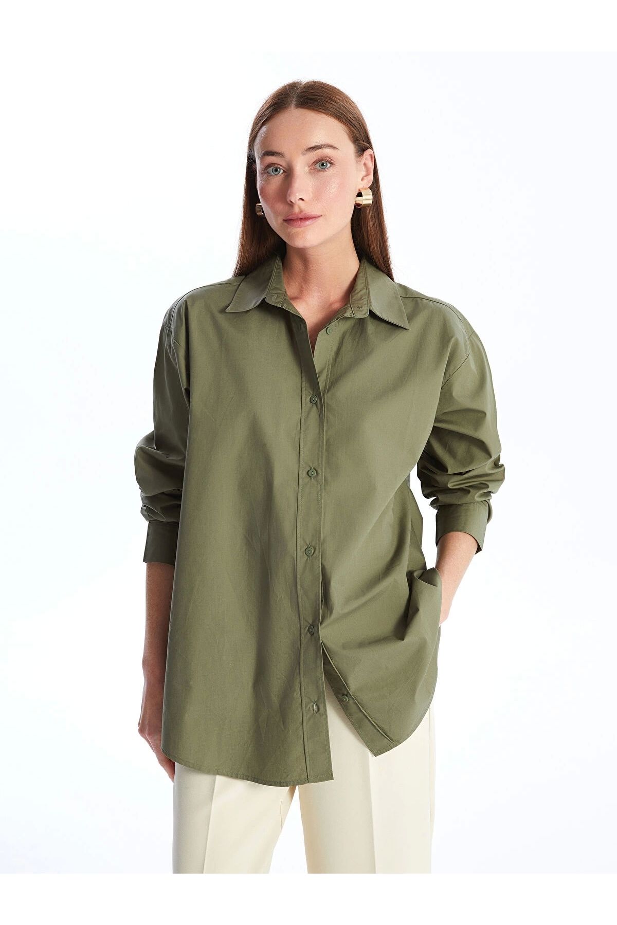 LC Waikiki LCWAIKIKI Classic Yeşil Düz Oversize Kadın Gömlek Tunik