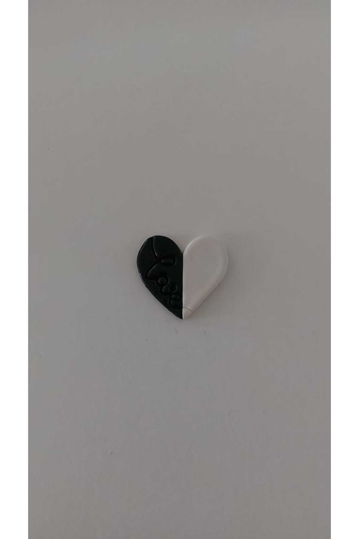 GiftlandCollection GiftLand El Yapımı Polimer Kil Siyah Beyaz Love Yazılı Kalp Magnet,