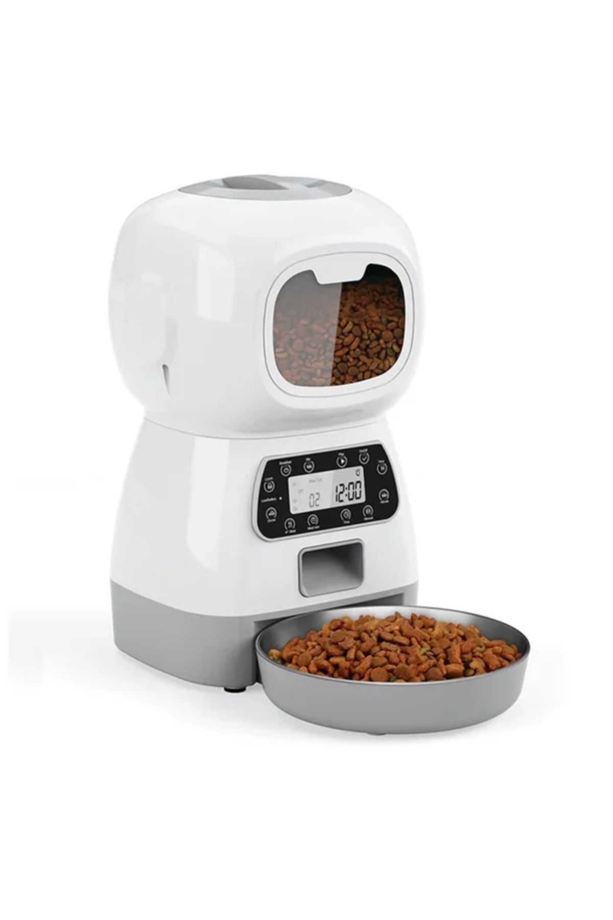 zola Dozator Hrană Automat 3.5l, 4 Mese/zi, Vocal, Priză/baterii, Bol Inclus, Alb, 17x16x32cm - One Size