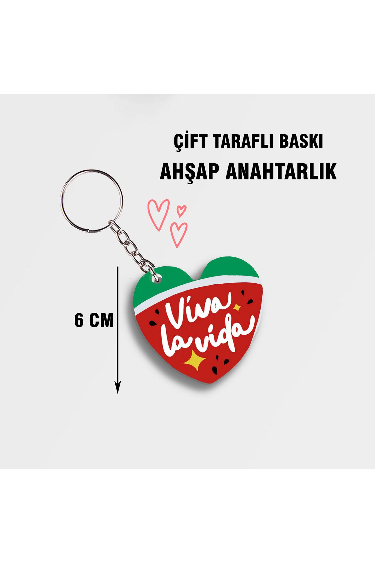 Akumastik Twinkling Watermelon Viva La Vida Kalpli Ahşap Anahtarlık - Çift Taraflı Baskı - 6cm