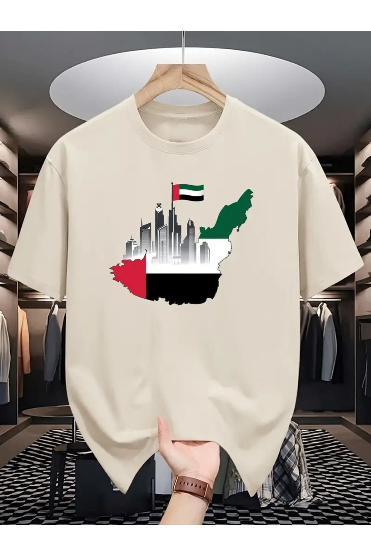 LAND MODA Erkekler için UAE Bayrağı Grafik Tişört - Günlük Yaz Kısa Kollu Yuvarlak Yaka, Trendy Orta Doğu