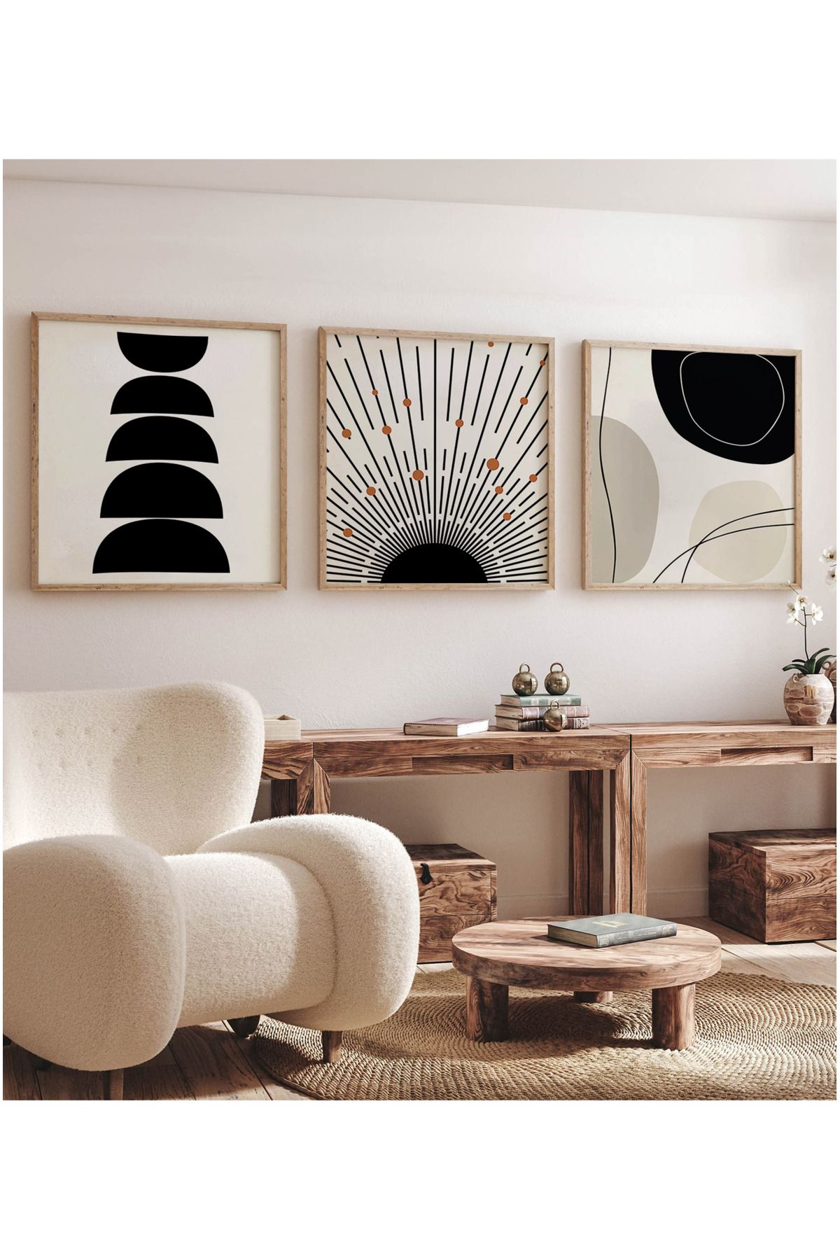 kutuTR Ahşap Çerçeveli Mdf Kare Tablo Seti Salon Ve Oturma Odası Için KR4014