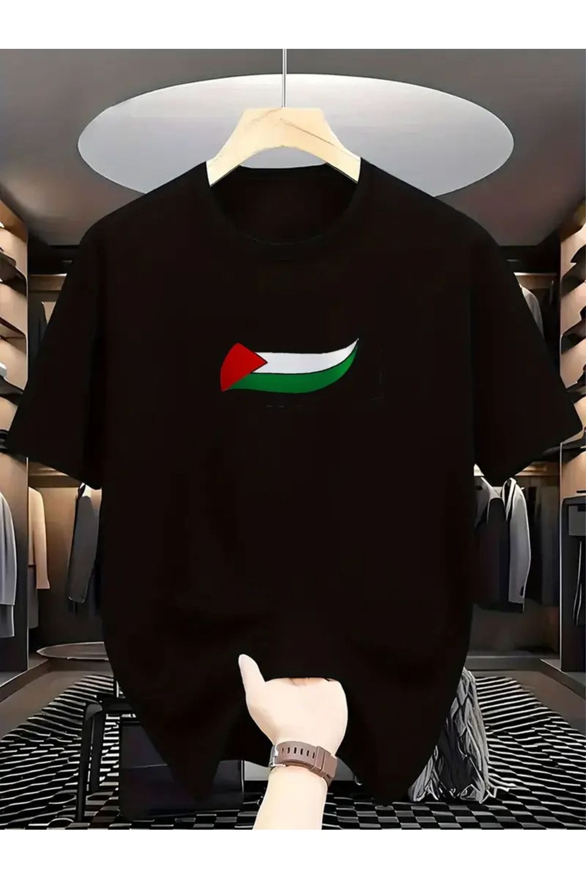 LAND MODA Erkekler için Klasik Yuvarlak Yaka T-Shirt, Suudi Arabistan Bayrağı Baskısı - Hafif Polyester