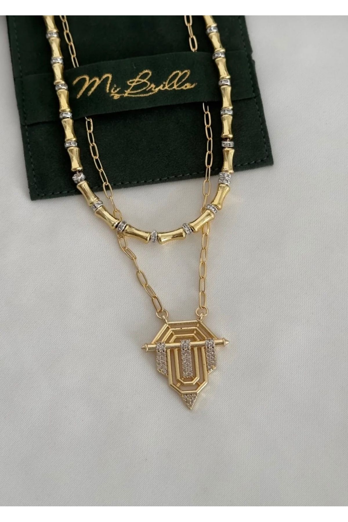mibrillo Gold Zirkon Taşlı Dorika Boncuk Ve Şövalye Ikili Meyra Kolye . Leyla kolye Serenay Kolye