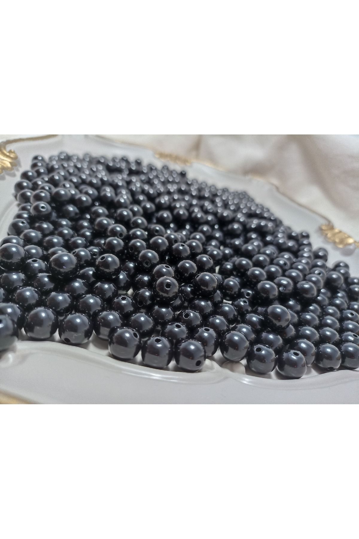 ida design store 10mm Siyah Renk Lüks Kaplama Plastik Inci Boncuk