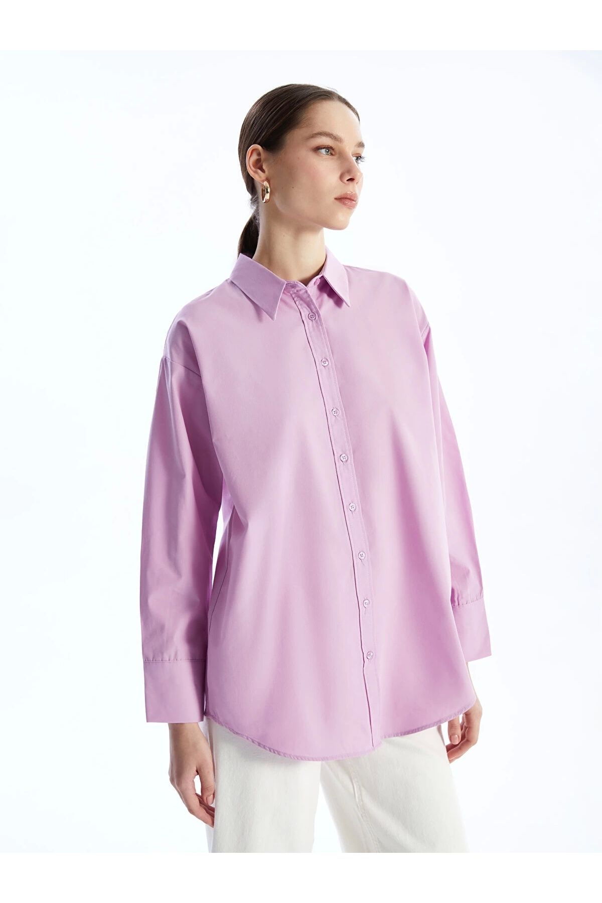 LC Waikiki LCW Modest Lila Düz Poplin Kadın Gömlek Tunik