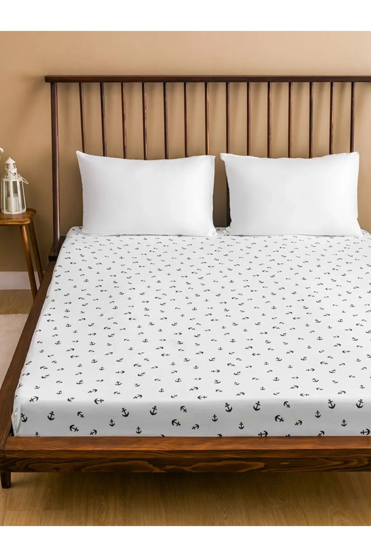 LC Waikiki LCW HOME Beyaz Desenli Pamuklu Çift Kişilik Lastikli Çarşaf