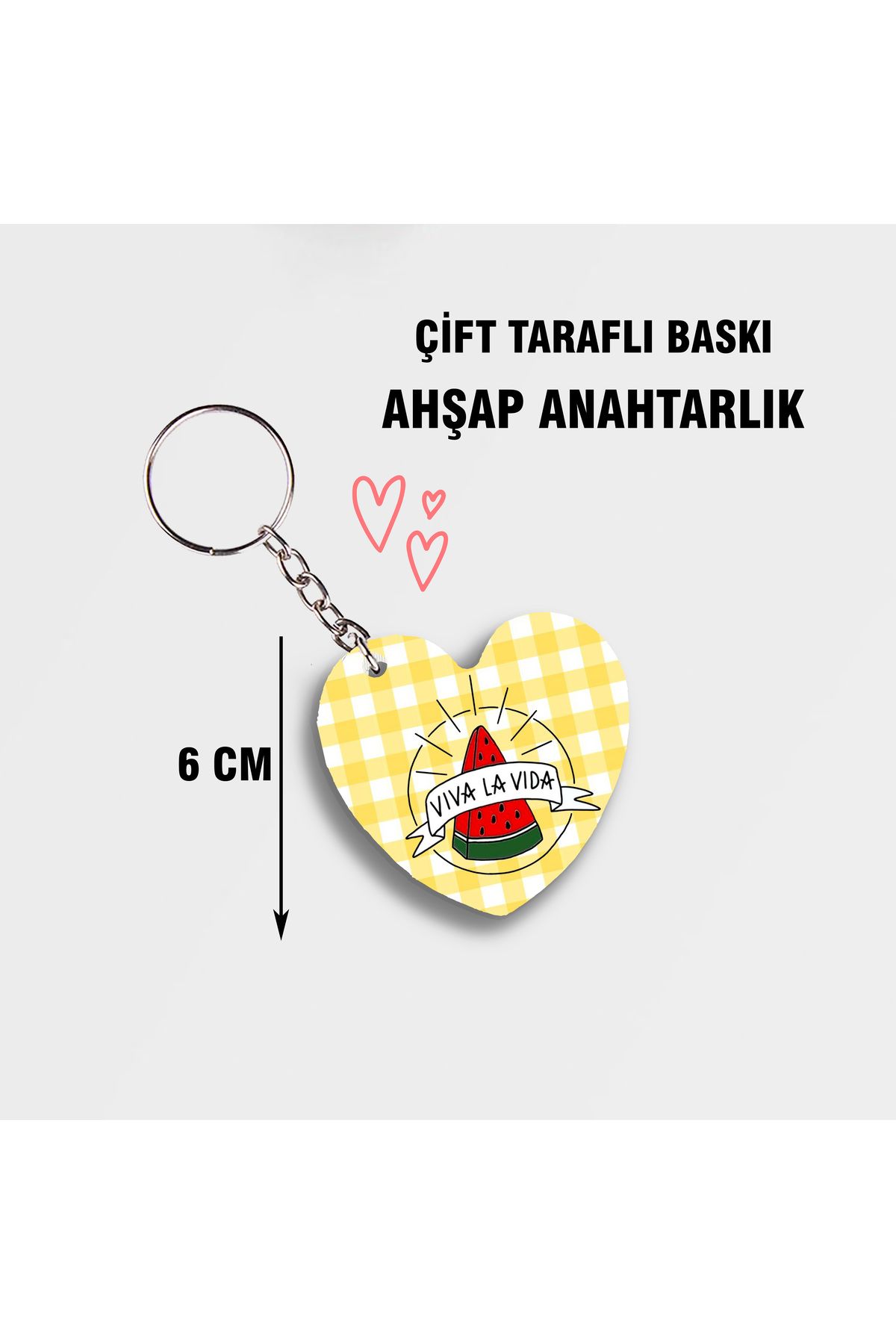 Akumastik Twinkling Watermelon Viva La Vida Karpuzlu Kalpli Ahşap Anahtarlık - Çift Taraflı Baskı - 6cm Anime