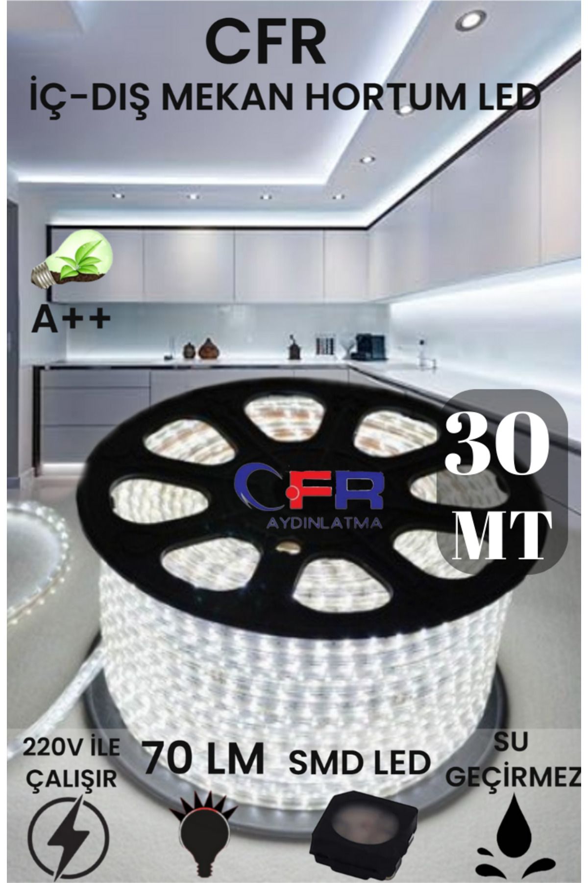 CFR Hortum Esnek Şerit Led beyaz günışığı,amber Rengi + 220v Fiş/2,3,4,5,10,15,20,25,50,100 Metre