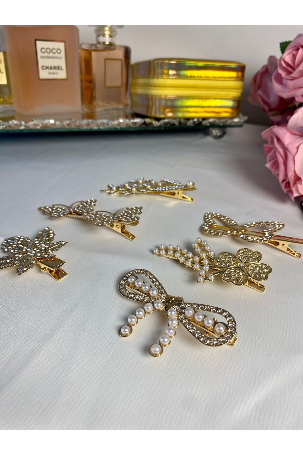 begonvil luxury Parlak Taşlı Gold Toka Seti 6 lı