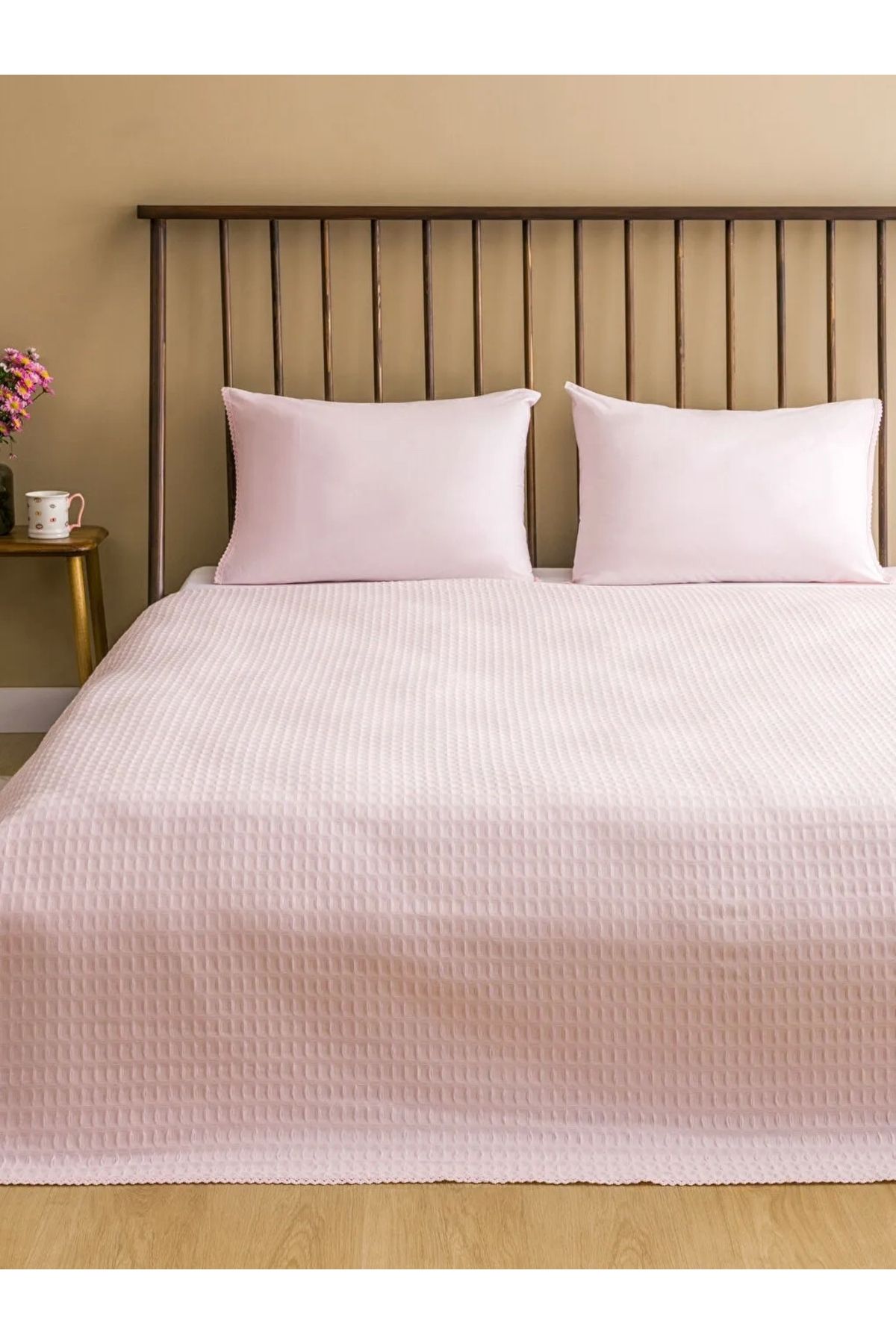 LC Waikiki LCW HOME Pembe Desenli %100 Pamuk Çift Kişilik Pike Seti