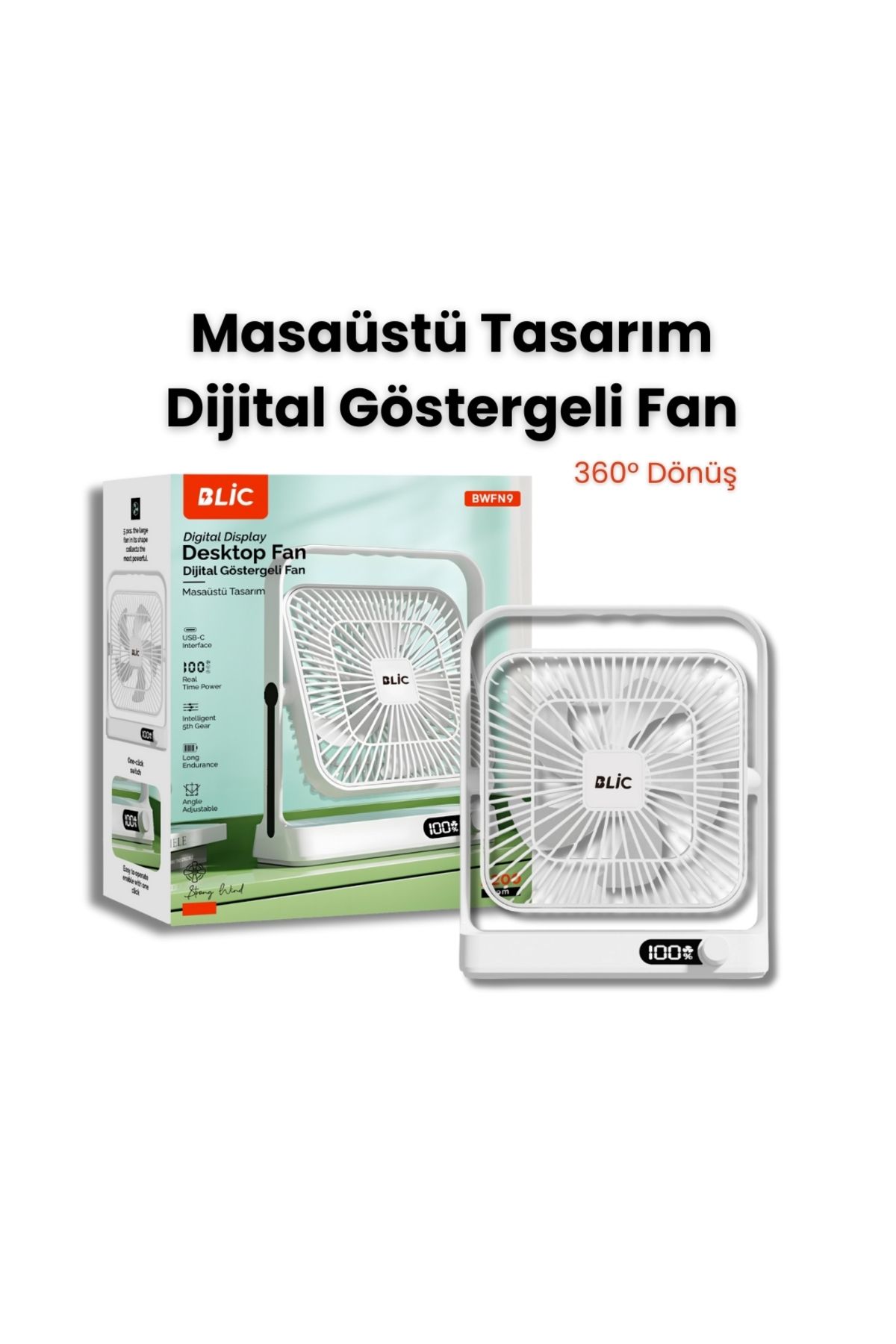 Yussraw Mini Taşınabilir ayarlanabilir Çok Fonksiyonlu Şarjlı Fan Sessiz Öğrenci Yatak Odası Ofis Dijital