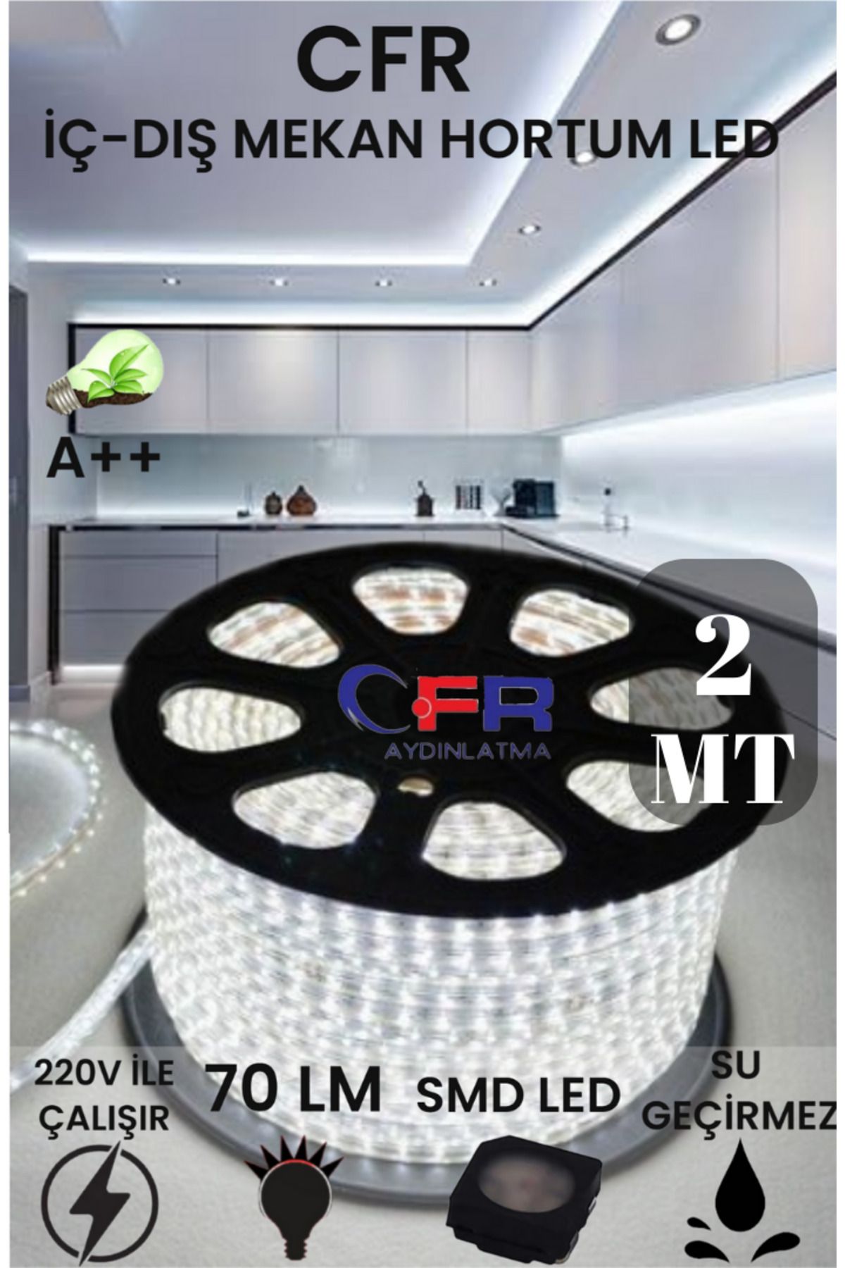 CFR Hortum Esnek Şerit Led beyaz günışığı,amber Rengi + 220v Fiş/2,3,4,5,10,15,20,25,50,100 Metre