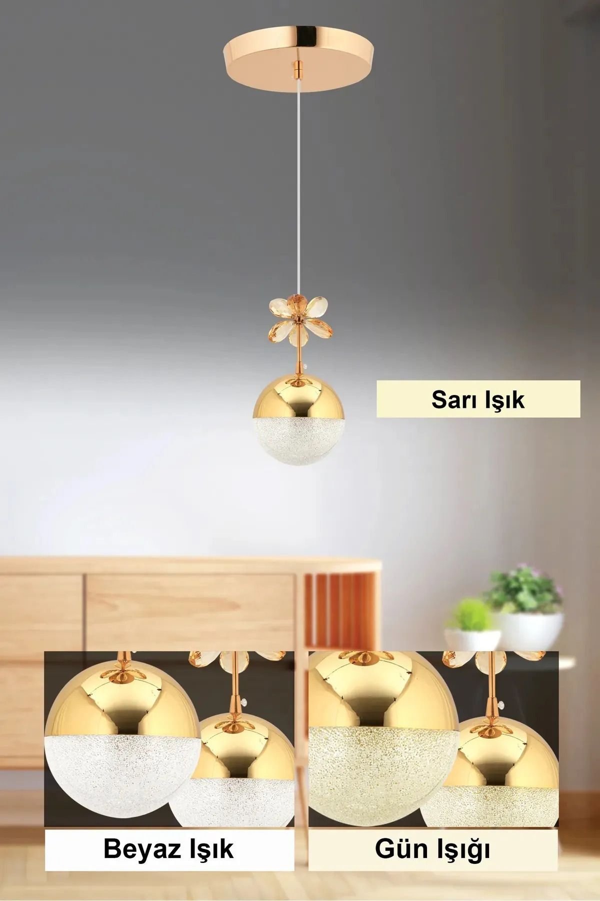 Roque Kelebek Gold 3 Renk Ledli Kristal Taşlı Modern Led Avize Koridor Çocuk Odası Oturma Odası