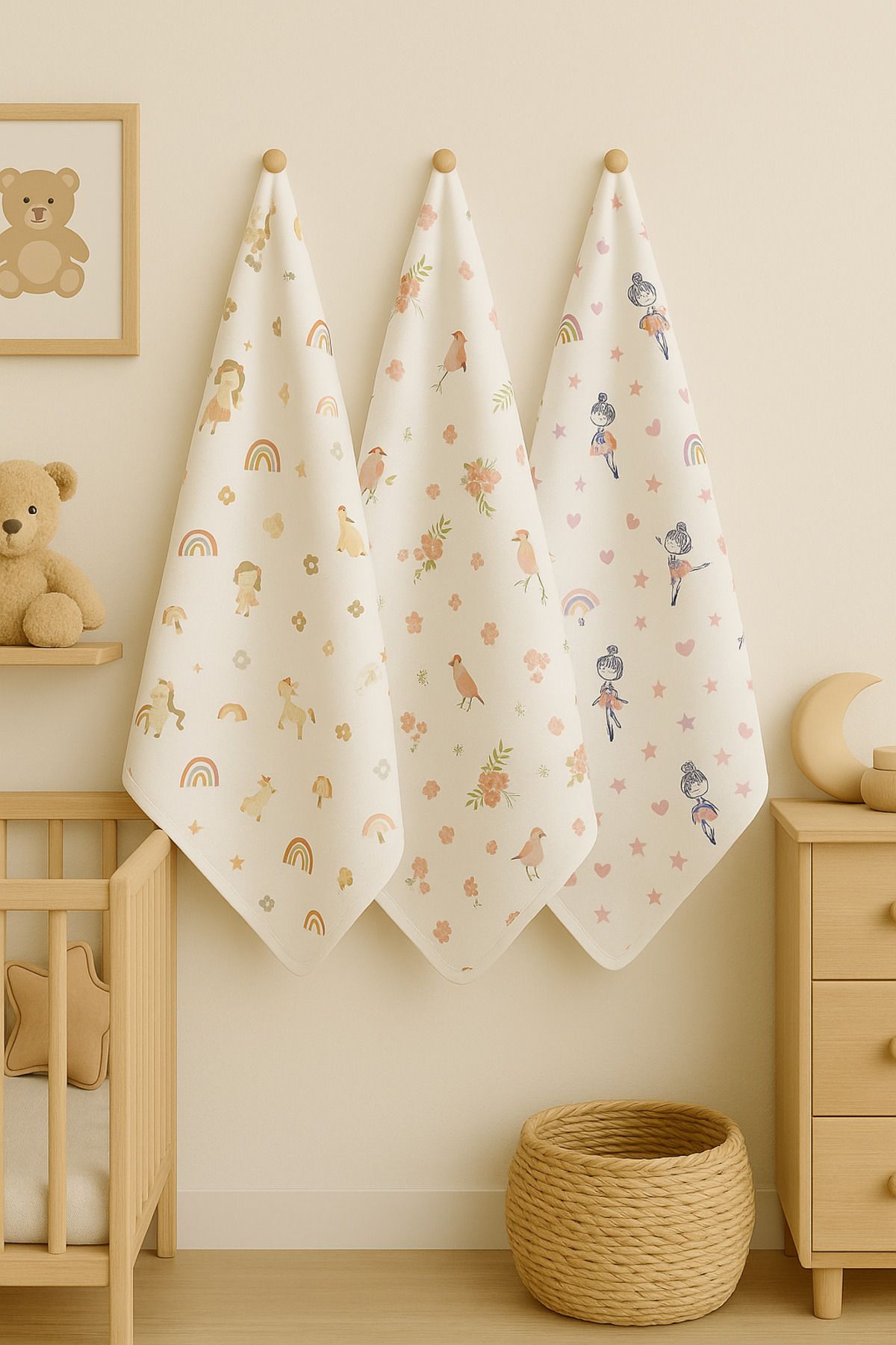 minial Çok Amaçlı Müslin Örtü & Battaniye 3'lü Set %100 Pamuk Oeko-tex Sertifikalı 80x80 Cm