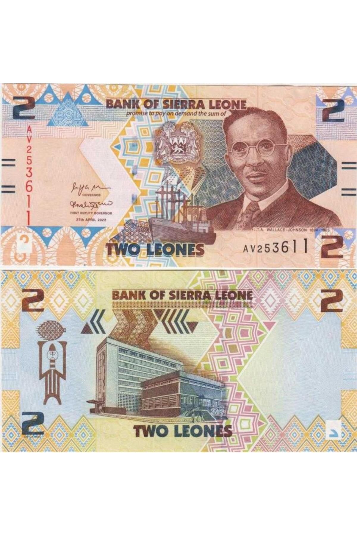 Banknoting SİERRA LEONE 2 LEONE 2022 ÇİL KONDİSYON.
