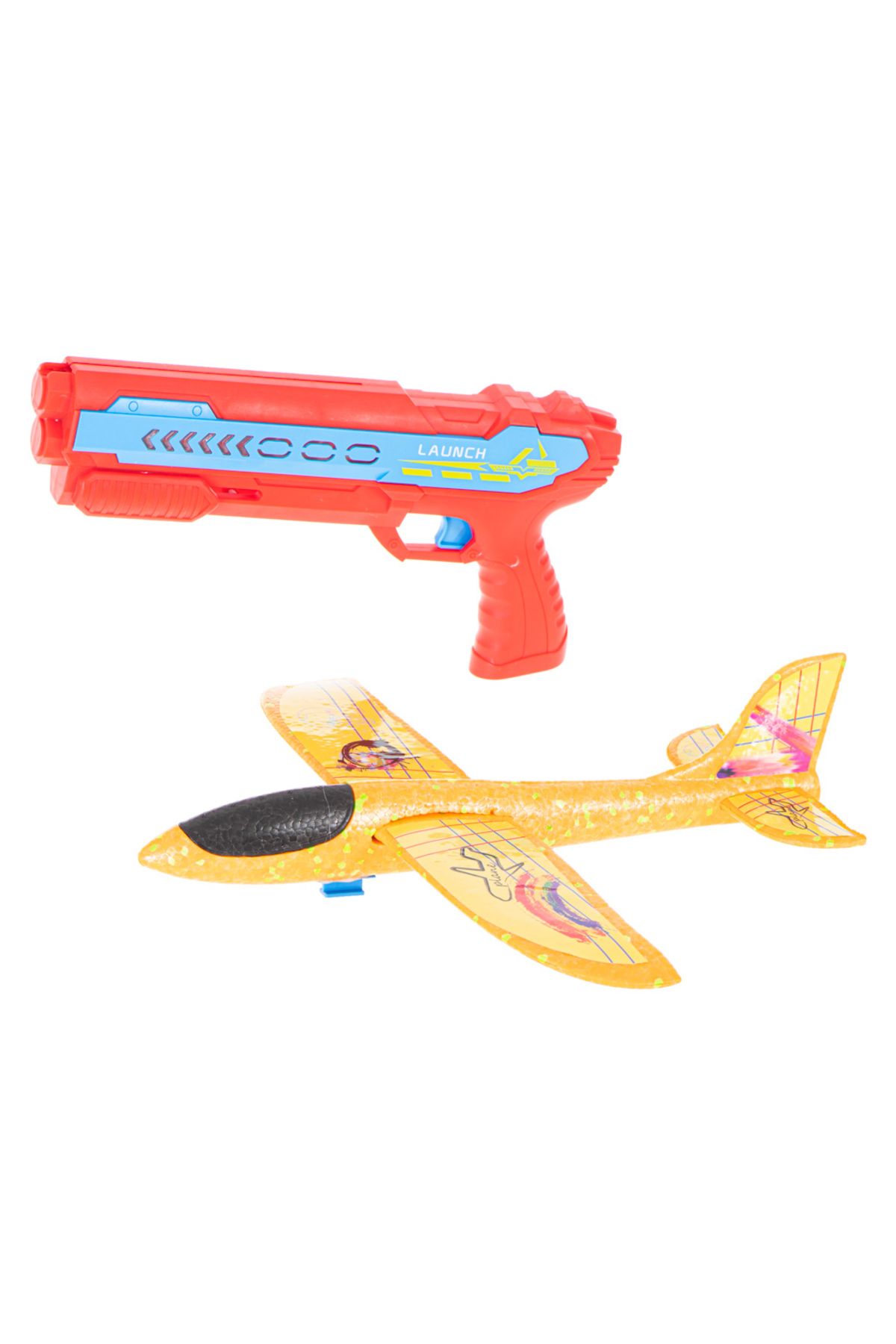 zola-Airplane with launcher, Zola, with stickers included, plastic/foam, red/orange color 4