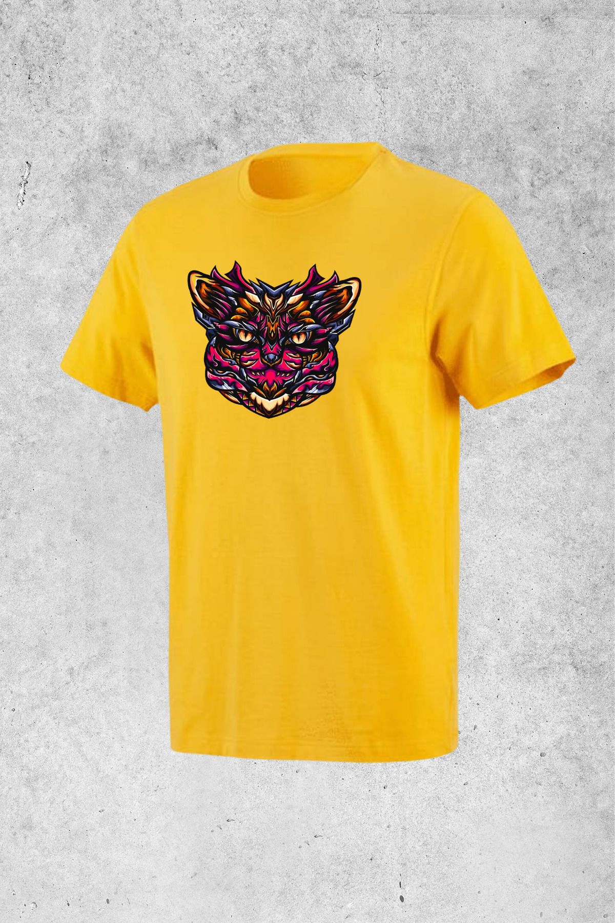 MOLICO Basic unısex sıfır yaka kısa kollu RENKLİ KEDİ BASKILI tshirt