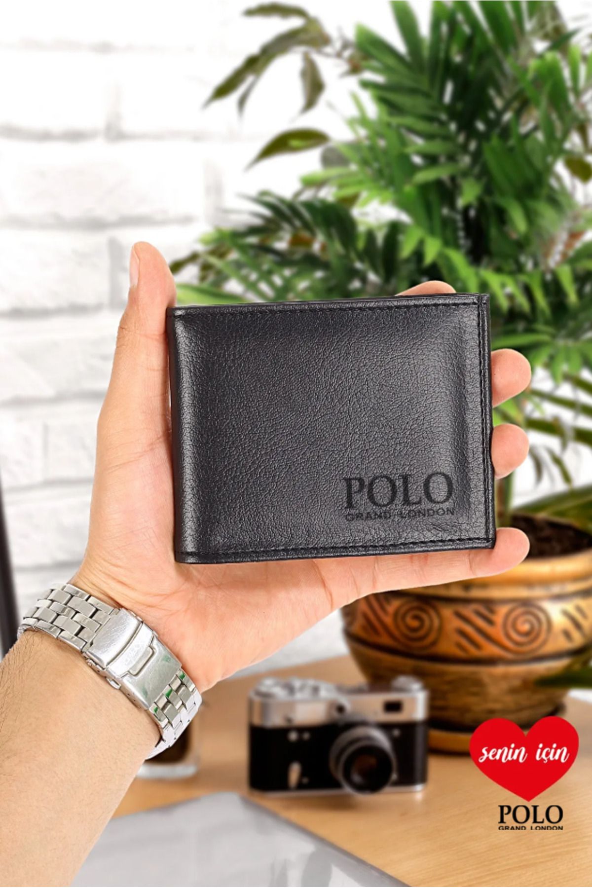 POLOGRAND London Orijinal Erkek Siyah Hediye Kutulu Şık Deri Cüzdan Kartlık Ve Kağıt Para Bölmeli Kartlıklı Cüzdan