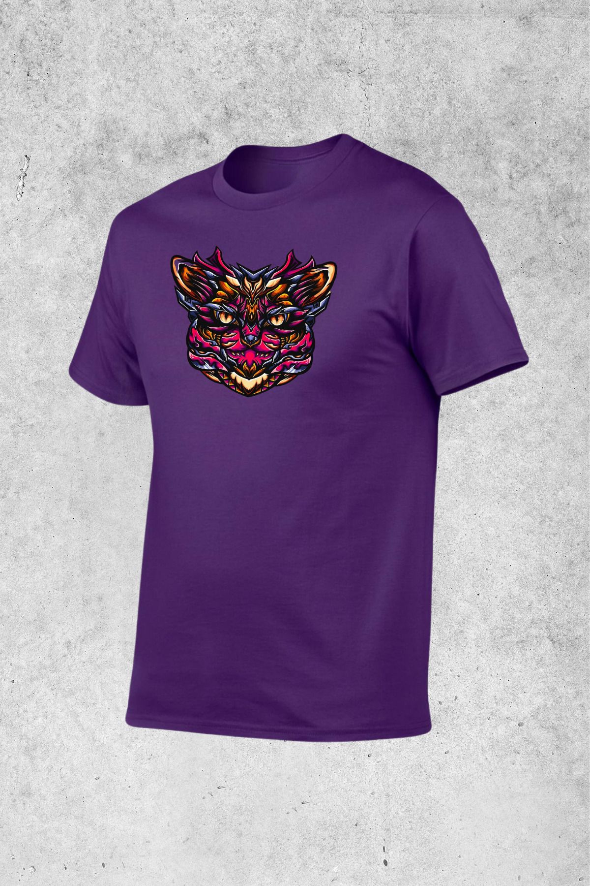 MOLICO Basic unısex sıfır yaka kısa kollu RENKLİ KEDİ BASKILI tshirt