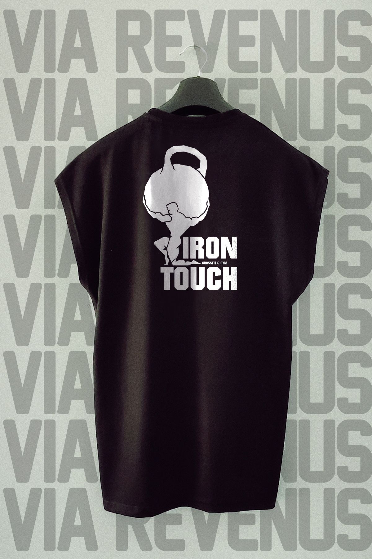Vordevia Iron Touch / Gym Sırt Baskılı Sıfır Kollu Bisiklet Yaka Spor Tshirt